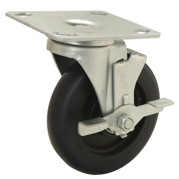 Global Industrial Medium Duty 5"" Polyurethane Swivel Plate Caster with Brake -
