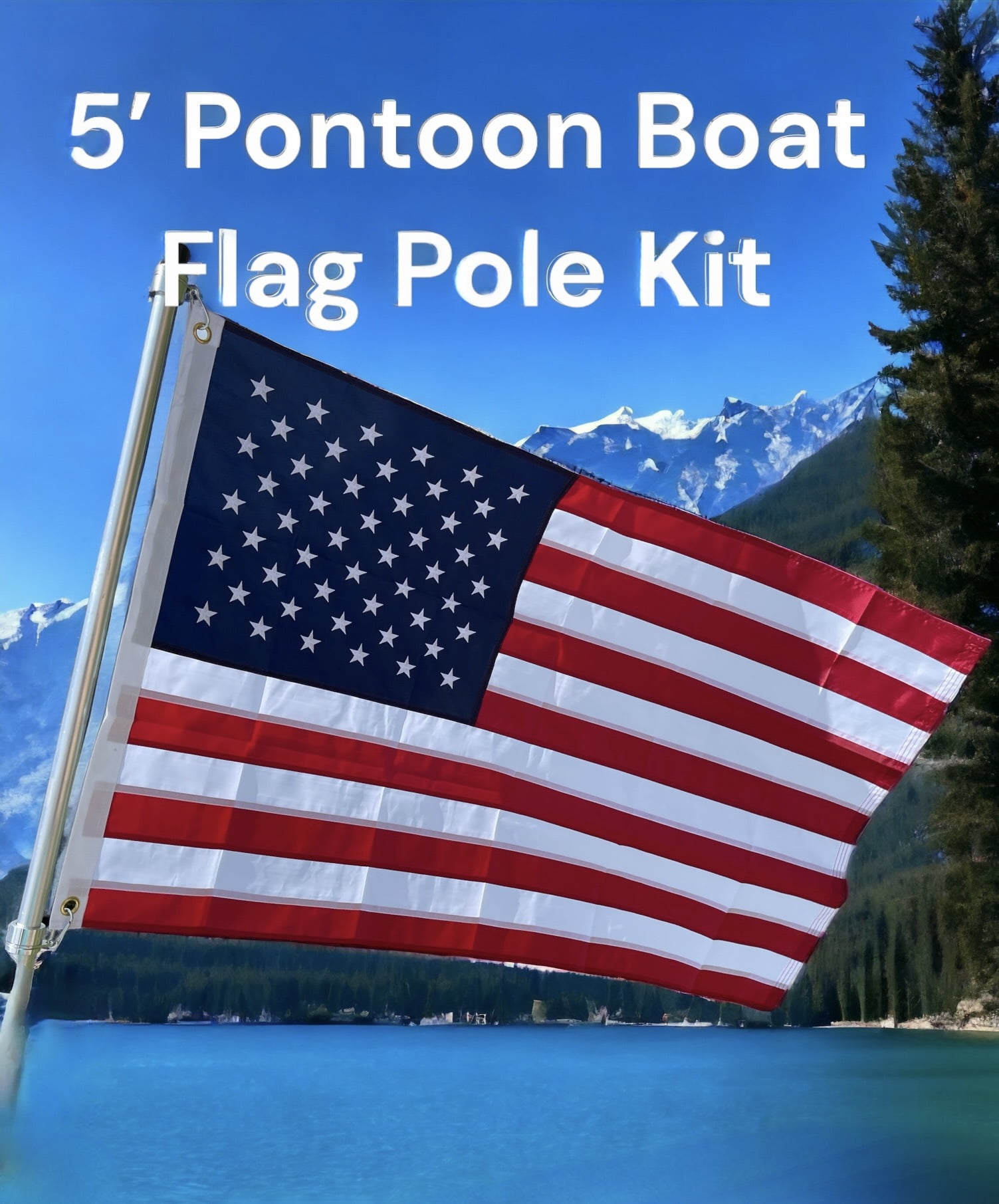 5' Pontoon Boat Aluminum Flag Pole Kit w/American Flag