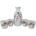 thumbnail image 1 of 5   Porcelain Bamboo Sake Set 1 Bottle &4 cups Snowflake Painted Carafe/House warming/Gift/Birthday Gift//Wine Glass/Kitchen/Asian (Sakura), 1 of 3