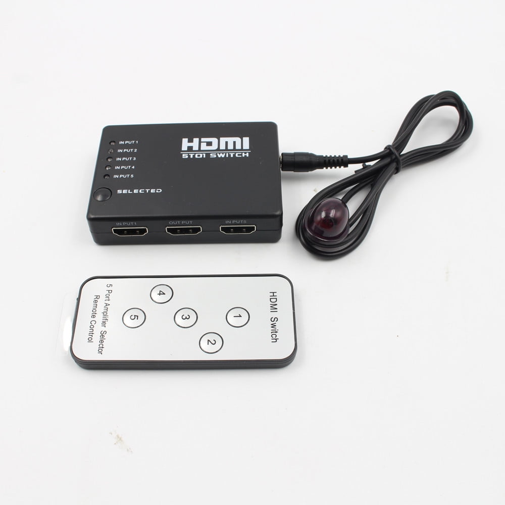 5 Port 1080P Video HDMI Switch Switcher Splitter for HDTV DVD PS3+ IR Remote Display Cable 10ft