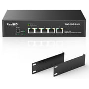 5 Port 10Gb RJ45 Web Managed Ethernet Network Switch, 5 x 10 Gigabit Base-T Port | 10Gbps Multi-Gig Swicth Support 5G-2.5G-1G-100M | 19 Inch Rack Mount | 100G Bandwidth | Metal Casing | Built-in Fan