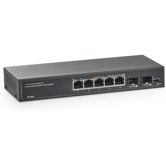 5 Port 2.5Gigabit Ethernet with 2x10G SFP Slot, 5 x 2.5G Base-T Ports, VLAN Isolation, Metal Unmanaged Fanless Small Network
