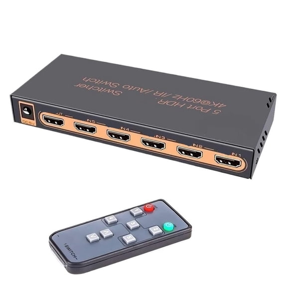 5 Port 4K 60Hz HD Media Switch, Smart 5x1 Video Display Hub