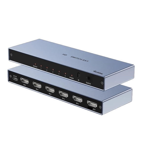 5 Port 4K 60Hz KVM Switch, Ultra HD Video Selector with Remote Control