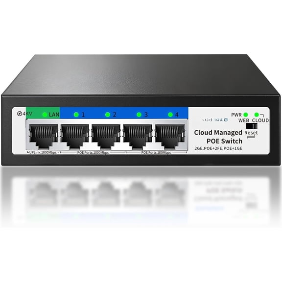 5-Port Ethernet PoE (4 PoE Ports, 1 Uplink) with Extend Function, Easy Managed Ethernet , Plug & Play, Fanless Metal Design, VLAN, Qos,Desktop/Wall Mount