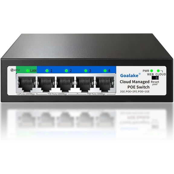 5-Port Ethernet PoE Switch (4 PoE Ports, 1 Uplink) with Extend Function, Easy Smart Managed Ethernet Switch, Plug & Play, Fanless Metal Design, VLAN, Qos,Desktop/Wall Mount
