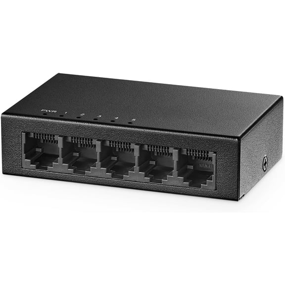 5 Port Gigabit Ethernet Switch, 5 Ports 100/1000Mbps, Mini Size Metal Case Unmanaged Desktop|Wallmount Plug and Play