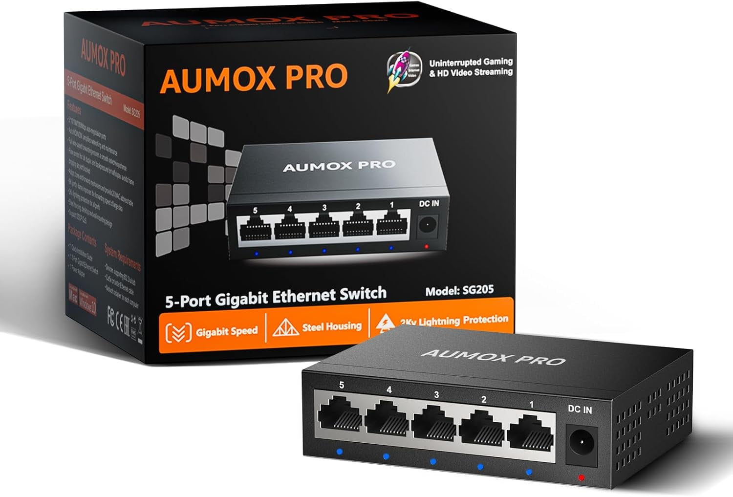 5 Port Gigabit Unmanaged Ethernet Switch, Home Network Hub, Office Ethernet Splitter, Plug-and-Play, Silent Operation, Desktop or Wall Mount, Fanless Metal Design