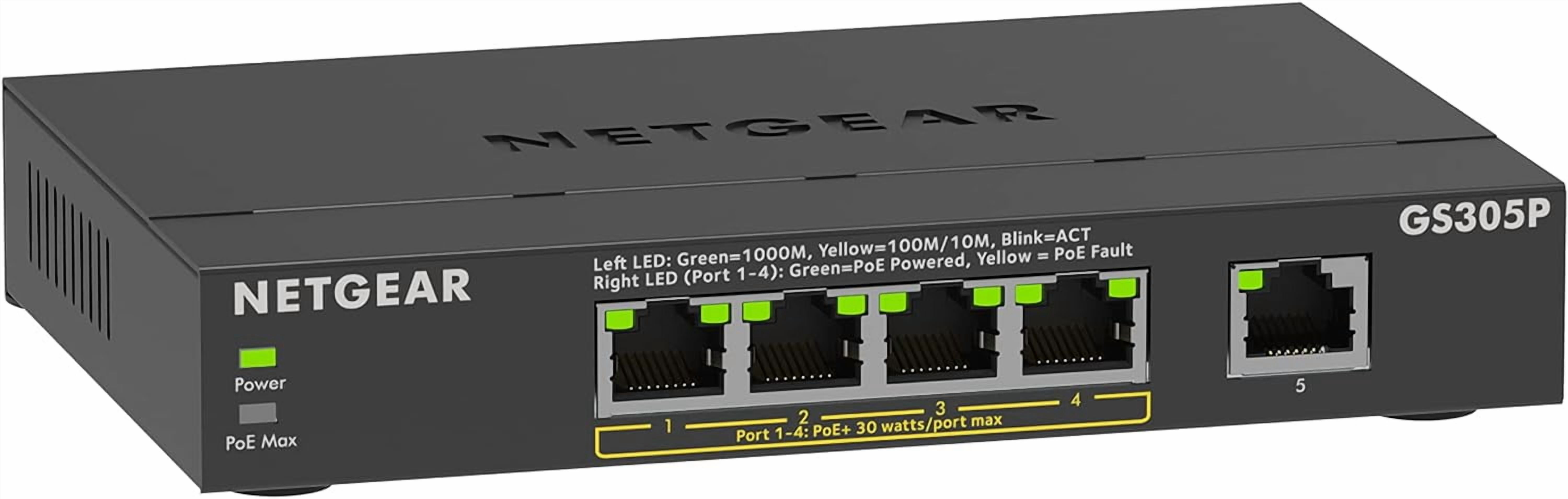 5-Port PoE Gigabit Ethernet Unmanaged Essentials Switch (GS305P) - with 4 x PoE+ @ 63W, Desktop or Wall Mount