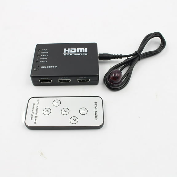5 Port Splitter with IR Remote Control for 1080P HDTV DVD PS3 Video Gaming and Home Systems