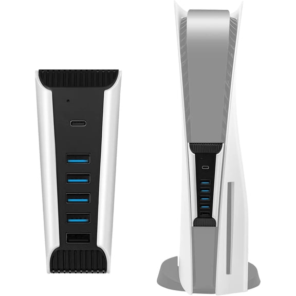 5 Port USB Hub for PS5, High-Speed Expansion Hub Charger Splitter Adapter with 4 USB + 1 USB Charging Port + 1 Type C Port