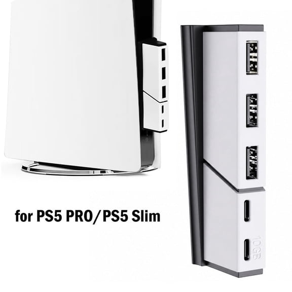 5 Port USB Hub for PS5 Slim & PS5 Pro, USB Port Expander with 3 USB 2.0 & 2 USB-C Port, Hub Charger Splitter Adapter