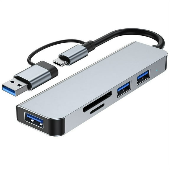 5 Ports 2-In-1 USB 3.0 HUB Type-C Adapter USB3.0+USB2.0+SD+TF Multi-Port USB Splitter Expander for PC Computer,1 x USB HUB,Space Grey