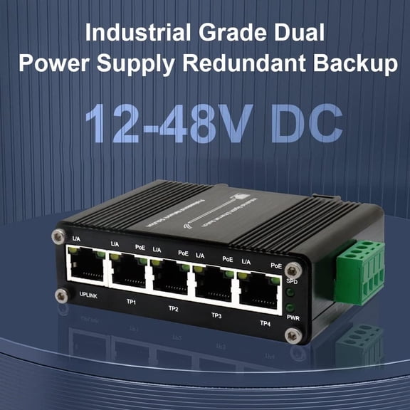 5 Ports Mini Solar PoE Switch Works Directly with DC12V or DC24V Batteries