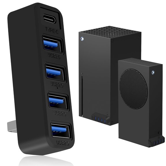 5 Ports USB Hub for Xbox Series X|S, High Speed USB Hub Splitter Expansion Adapter for Xbox Series X|S Accessories, with 4 USB 2.0 Port 1 Type C Port(Black)