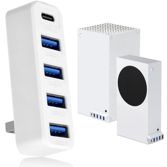 5 Ports USB Hub for Xbox Series X|S, High Speed USB Hub Splitter Expansion Adapter for Xbox Series X|S Accessories, with 4 USB 2.0 Port + 1 Type C Port(White)