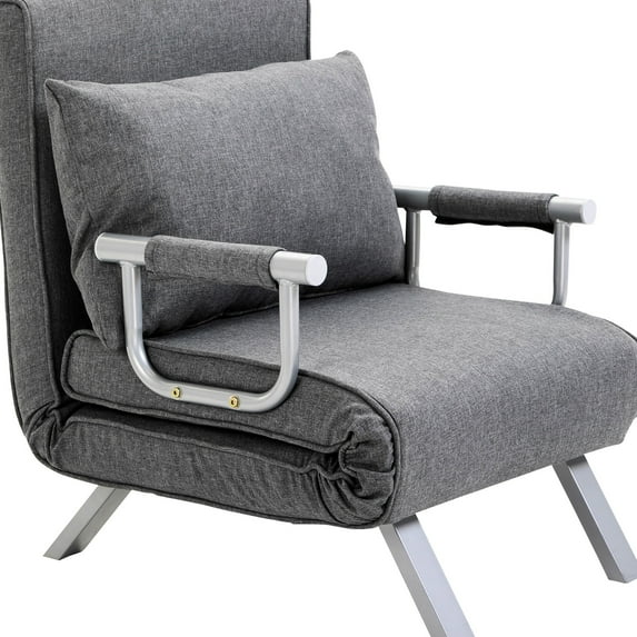 5 Position Adjustable Bed Chair, Grey Folding Sleeper With Pillow & Stable Steel Frame Design For Home Office Convertible Chair Bed, Setup