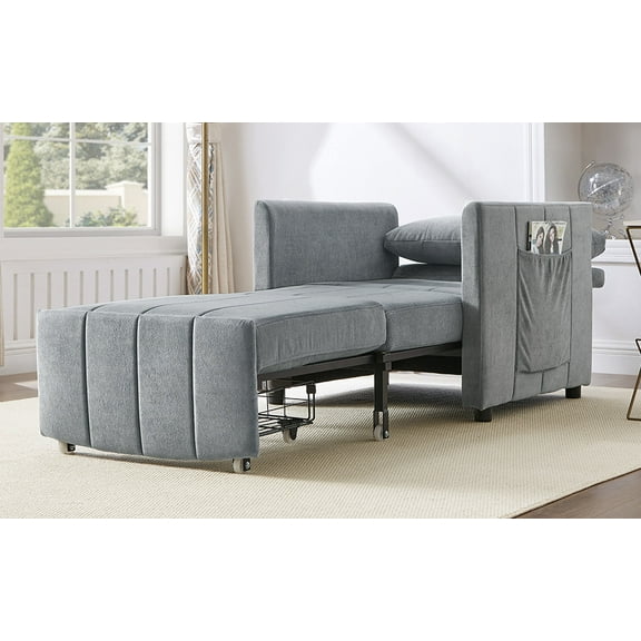 5-Position Adjustable Convertible Sleeper Sofa, Multi-Functional Space-Saving Design with Storage Solutions, 31.5" Fold-Out Sofa Bed & Lounger for Apartment Living, Chenille Upholstery, Grey