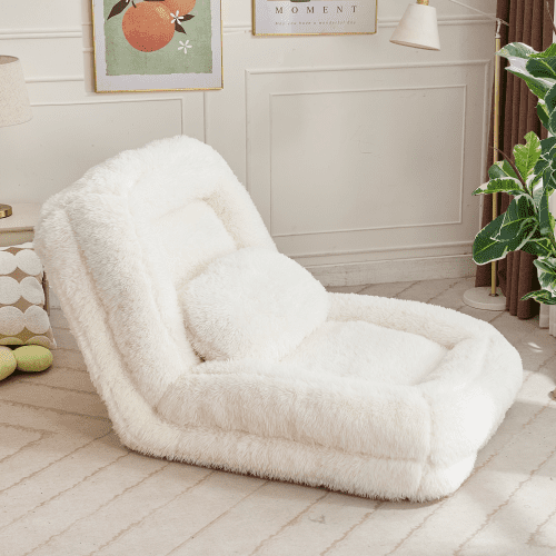 5-Position Adjustable Human Dog Bed, Convertible Floor Sofa & Gaming Chair, Plush Faux Fur Lounger for Bedroom & Living Room, Beige