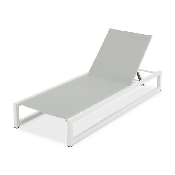 5-Position Adjustable Outdoor Chaise Lounge, Aluminum Frame & Textilene Mesh, 400LB Capacity Patio Pool Lounge Chair, Light Gray