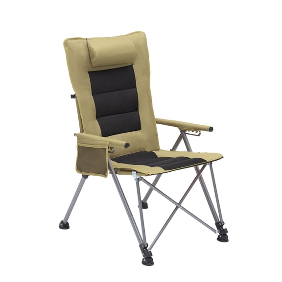 5-Position Adjustable Reclining Camping Chair, Side Pocket & Carry Bag, Heavy Duty , Portable Outdoor Chair for Beach, Camping, Patio,khaki