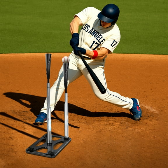 5 Position Batting Tee,Hitting Tee Height Adjustable 24-46 Inch Baseball Tee with 2 Rubber Top