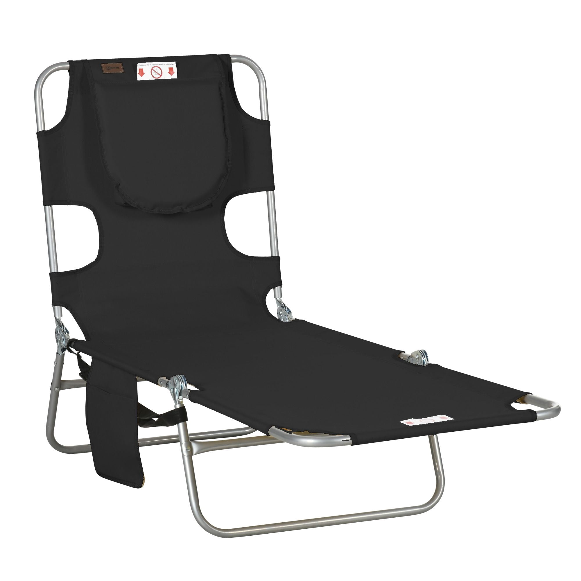 5-Position Reclining Face-Down Tanning Lounge Chair, Tri-Fold Beach Chaise Lounge with Face Hole, Side Storage Pocket, Powder Coated Steel Frame Holds 264 LBS for Patio Pool Outdoor Sunbathing