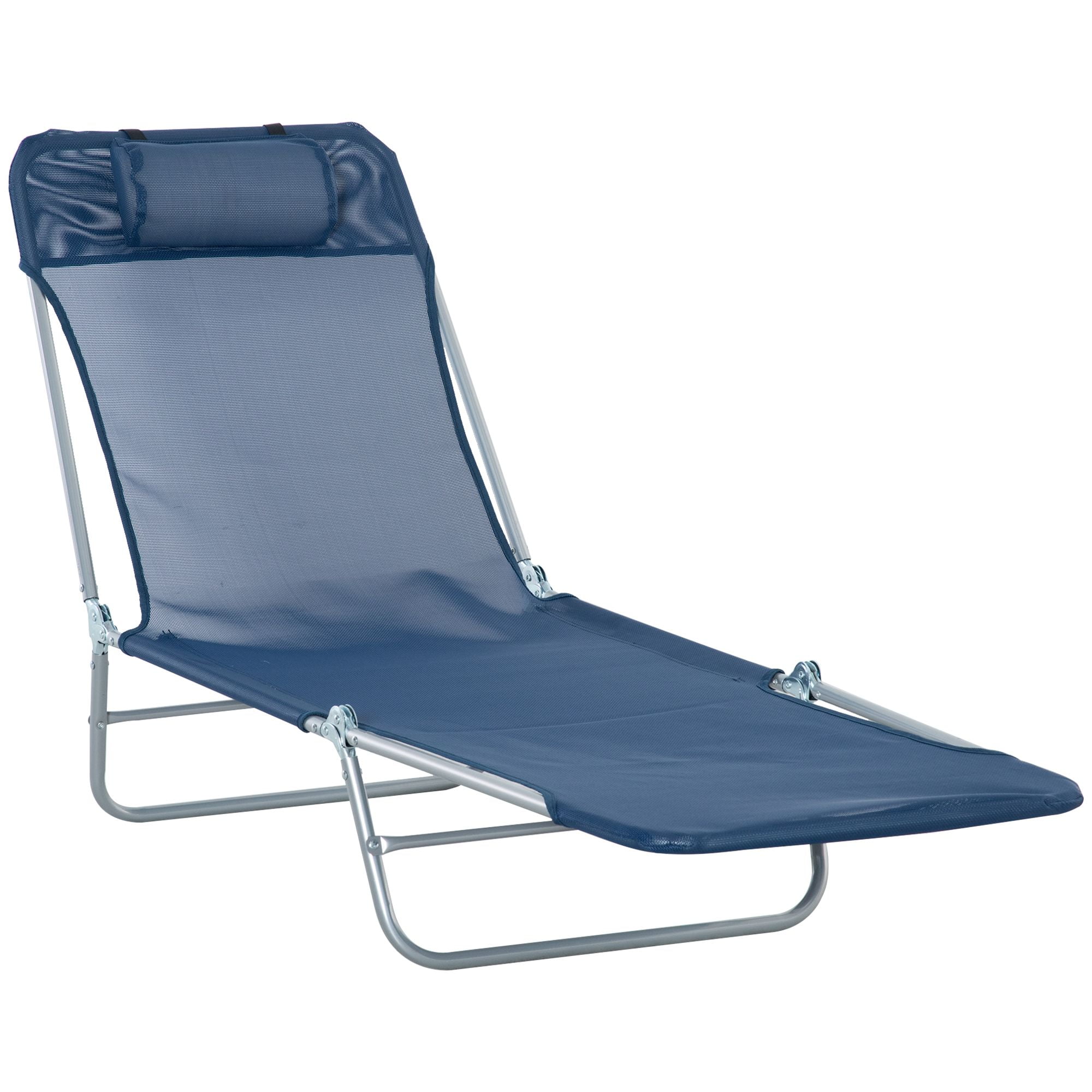 5-Position Reclining Foldable Outdoor Chaise Lounge with Head Pillow, Powder Coated Steel Breathable Quick Dry Mesh Pool Beach Lawn Lounge Chair Supports 264lbs