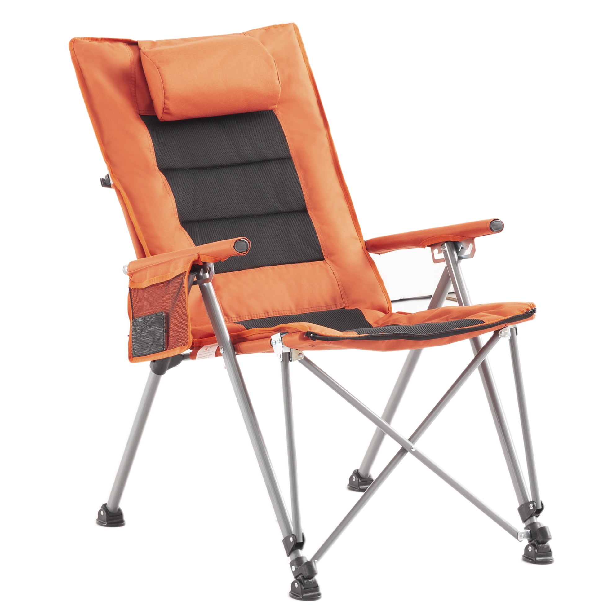 5-Position Reclining Folding Camping Chair with Foldable Footrest, Heavy-Duty Steel Frame Portable Lounge Chair with Side Pocket for Camping Garden Office Nap