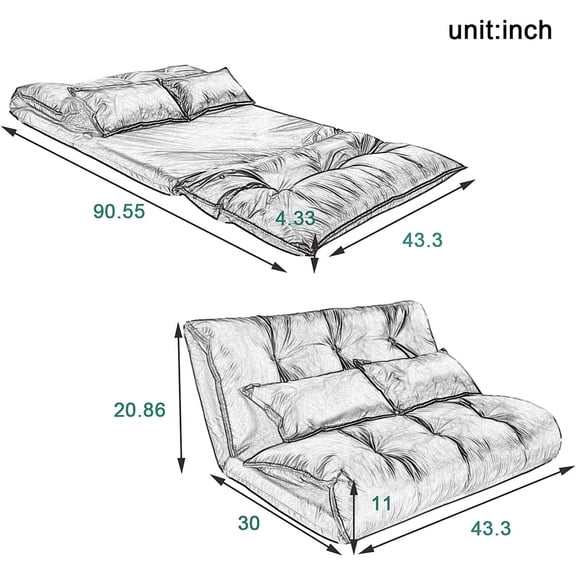 5-Position Reclining Folding Sofa Bed with 2 Pillows - Red