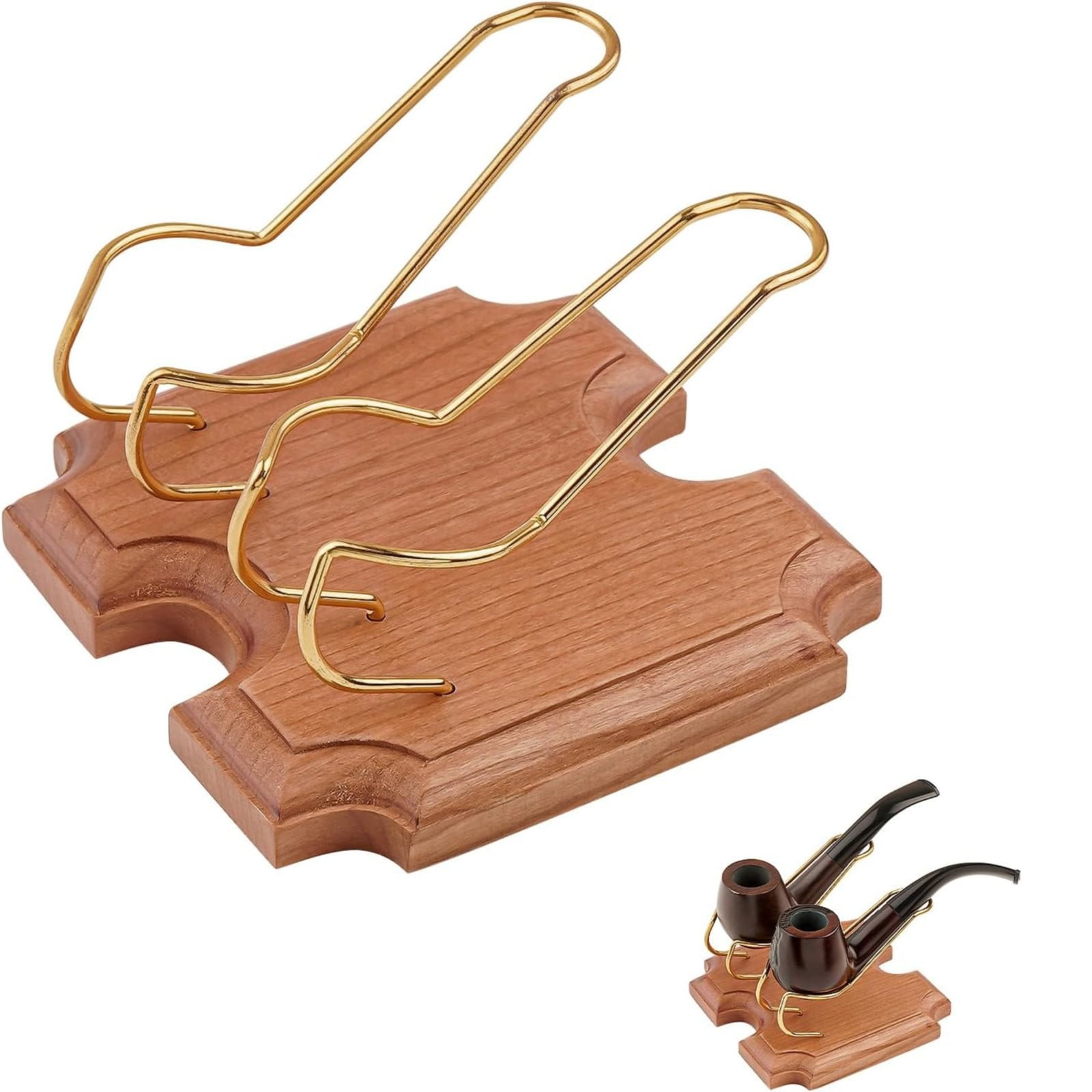 5-Position Solid Wood Gold Base Pipe Stand Holder Single/2/3/4/5 Holder ...