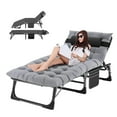 thumbnail image 1 of Heavy Duty Portable Lounge Chair, Chaise Lounge Chair,5 Positions Padded Outdoor Tanning Chair for Outdoor, Sunbathing, Patio, Pool, Lawn, Deck, Poolside, Support up to 400 Lbs, Gray, 1 of 5