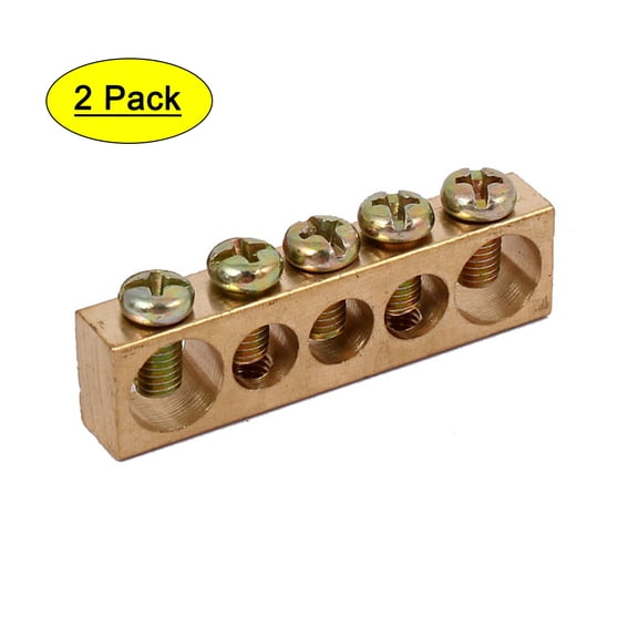 5 Positions Electric Wire Screw Terminal Ground Copper Neutral Bar 2pcs