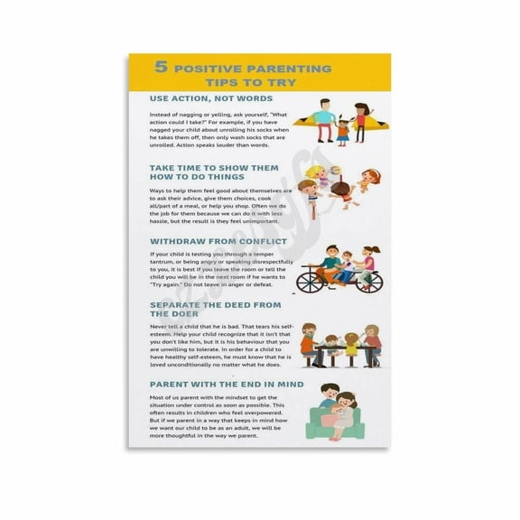 5 Positive Parenting Tips Poster Child Development Chart Wall Art Canvas for Bedroom Living Room Decor