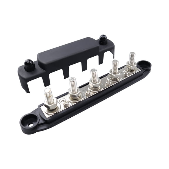 5 Post Power Distribution Block Bus with Cover 300A Rating Automotive, and Solar Wiring (1/4", 5/16", 3/8")