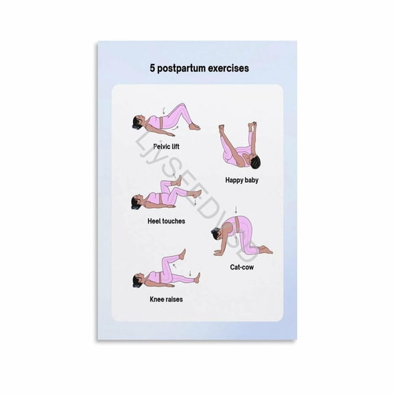 5 Postpartum Exercises Poster Pelvic Lift Core Recovery Workout Chart Canvas for Living Room Bedroom Decor