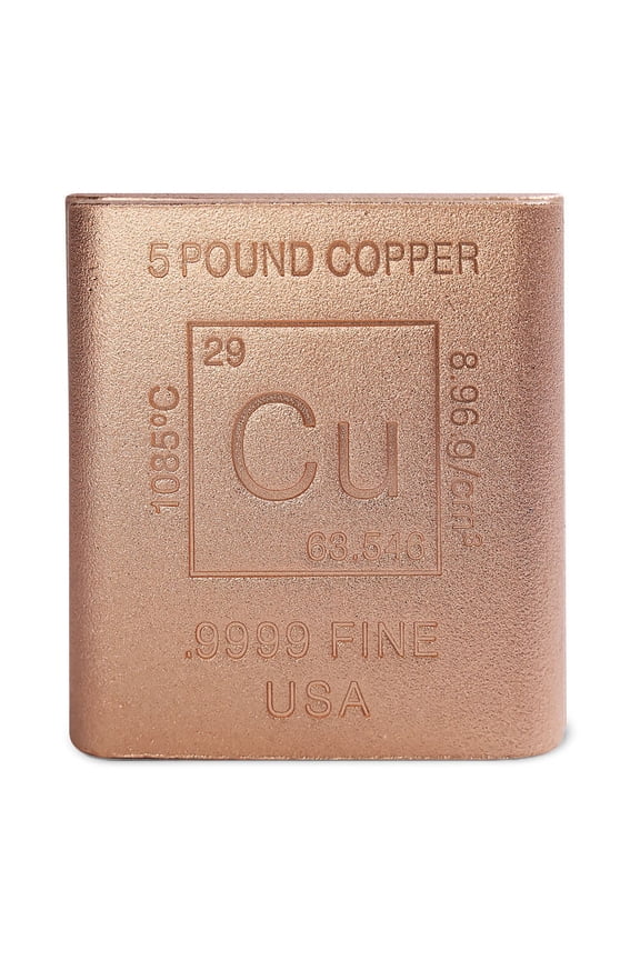 5 Pound Copper Element Bar .9999 Fine (Rounded Edges)