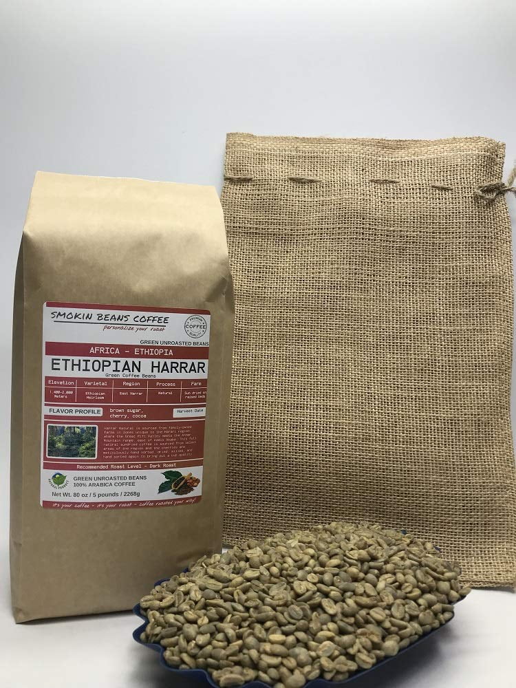 5 Pounds African Ethiopia Harrar Unroasted Arabica Green Coffee