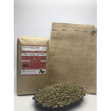 5 Pounds – African - Ethiopia Yirg- Natural - Unroasted Arabica Green Coffee Beans – Ethiopian Heirloom – Drying Process Natural on Raised Beds – Includes Burlap Bag