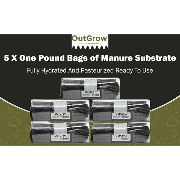 5 Pounds Pasteurized Manure-Based Mushroom Substrate | 5 x 1lb Mushroom Grow Bags