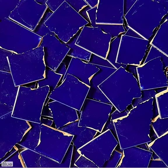 5 Pounds of Broken Talavera Mexican Ceramic Tile in Blue Solid Color