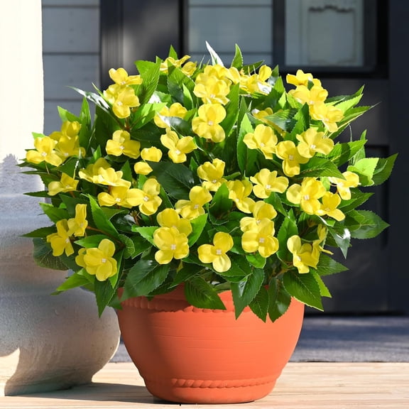 5 Ppcs Artificial Flowers for Outdoors, UV Resistant Faux Flowers for Outdoor Planters, Silk Impatiens Bouquet Pink Spring Artificial Plants for Garden Porch Patio Balcony Yard Decoration