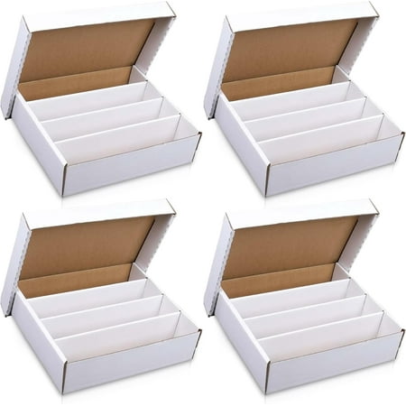 (4) Premium 3200 Count Storage Box 4 Row Monster - 200 Pound Test Strength - Trading Card Cardboard Box For Football, Basketball, Baseball & Gaming Cards - 4 Boxes - MADE IN THE USA