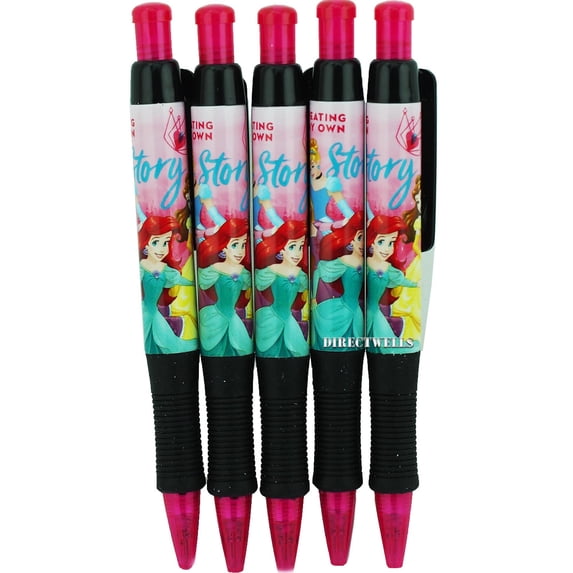 5 Princess Ariel , Belle , Cinderella and Rapunzel Retractable Pens Pack