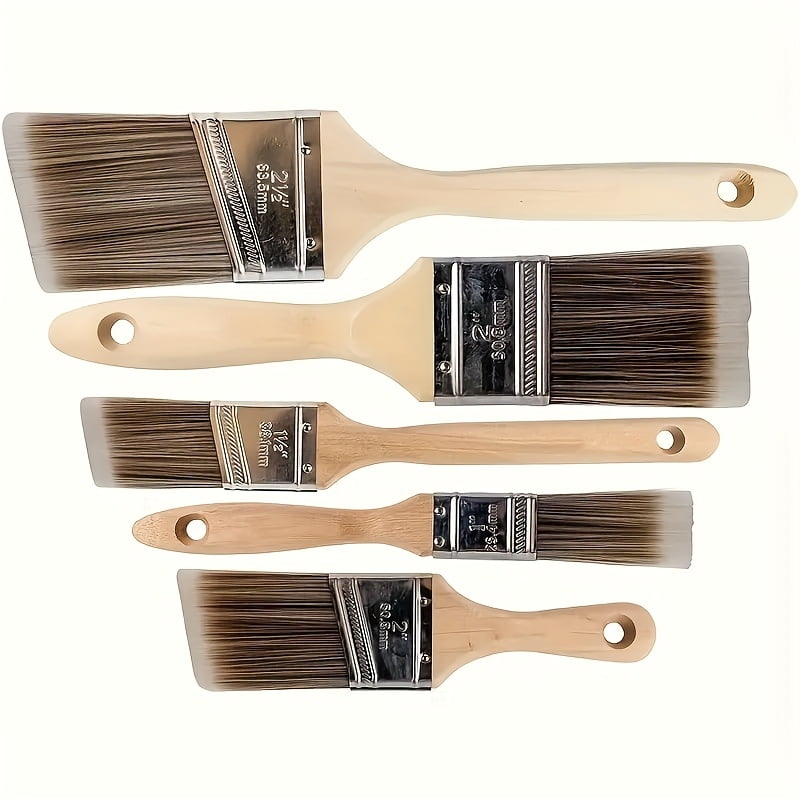 5 Professional Angled Oil Paint Brushes - Wooden Handles for Art, Crafts, School & Office