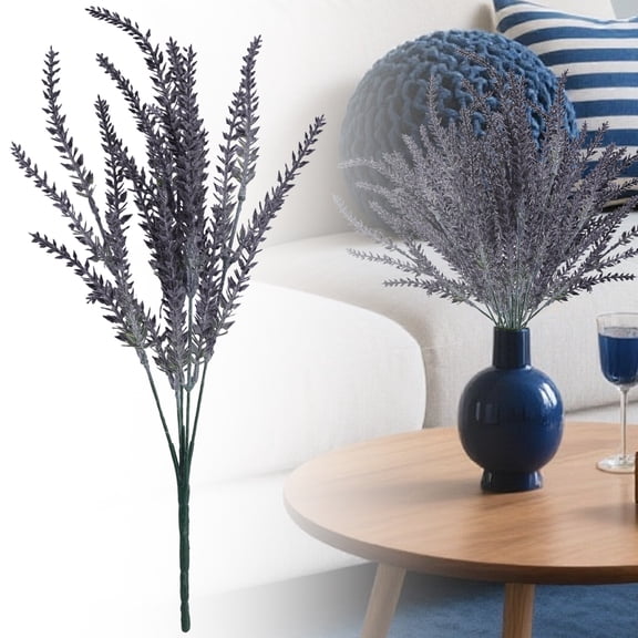 5-Prong Flocked Lavender Artificial Flowers, 13.8" Lifelike Faux Plastic Plant for Home Wedding Kitchen Patio Porch Window Table Centerpieces Indoor Outdoor Greenery Decor, Black, 4-Pack, By Harlik