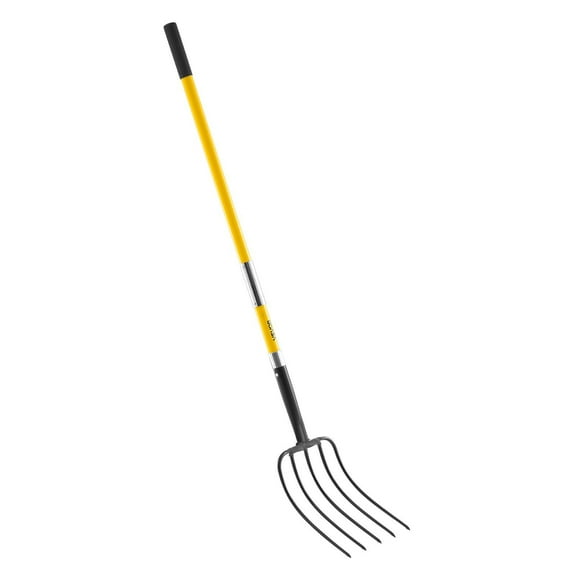 5-Prong Heavy Duty Garden Pitchfork 57-Inch Lightweight Fiberglass Handle for Easy Digging and Aerating