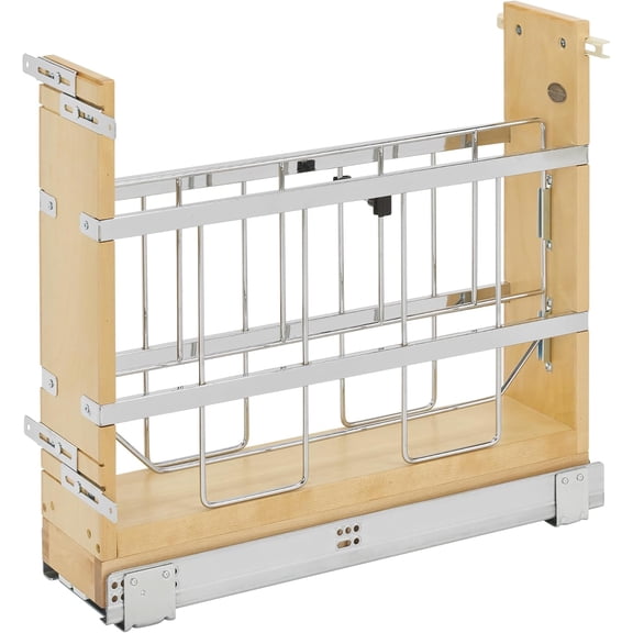 5" Pullout Wooden Bakeware Organizer Shelf for Kitchen Cabinets, Pots and Pans Wire Storage Rack w/Soft-Close Slides, 447-BCSC-5C