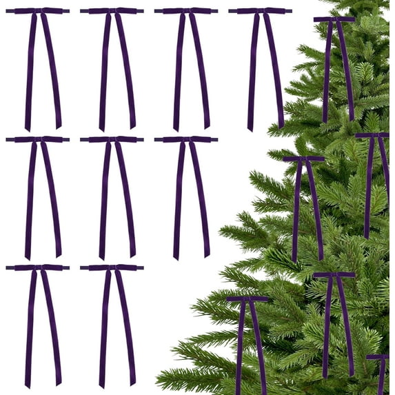 5'' Purple Bow with Long Tail, 24 Piece Velvet Christmas Bows for Wreaths Already Made, Premade Pretied Bows for Treat Bags, Christmas Tree, Gift Wrapping, Party Favor, Crafts, Wedding