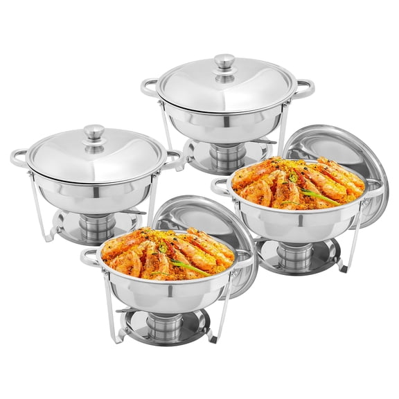 5 QT/5L Chafing Dishes, 4 Pack Premium Stainless Steel Complete Set, Round Chafing Dish Buffet Set, Heating and Cooling Chafing Dish for Gatherings Banquets, Buffets, Parties, Weddings